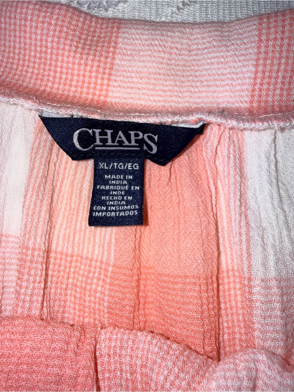 CHAPS‎ Pink White Gingham Cotton Plaid Square Neck Peasant Blouse Boho Top XL - Picture 8 of 13